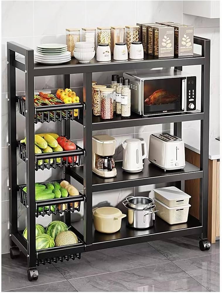 Multilayer Storage Rolling Cart, Moveable Kitchen Storage Rack With Baskets, Multifunctional Kitchen Organizer Multilayer Storage Rolling Cart, Moveable Kitchen Storage Rack With Baskets, Multifunctional Kitchen Organizer